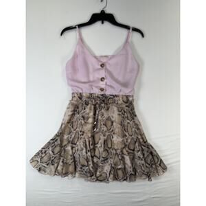 Mainstrip Dress Womens Medium Pink Snake Print Spaghetti Strap Mini Button Front